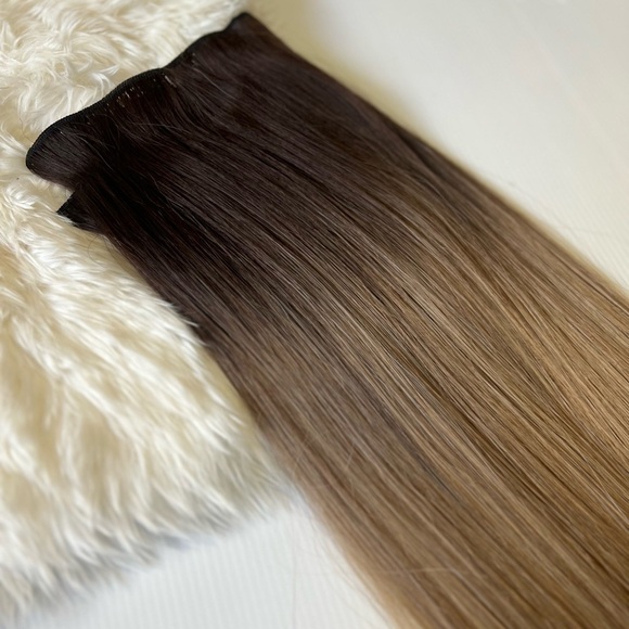 Human hair blend Dirty Blonde Ombre Straight hair  Clip in Extensions - Picture 3 of 5